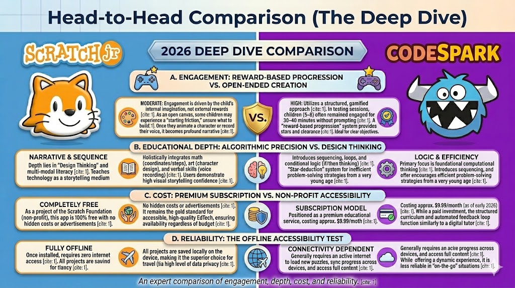 Head-to-Head Comparison - Codespark vs scratch jr