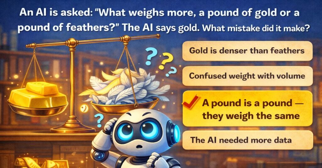AI solves the feather vs gold puzzle