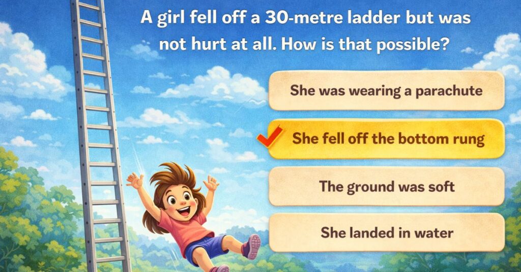 The girl fell off the bottom rung Riddle
